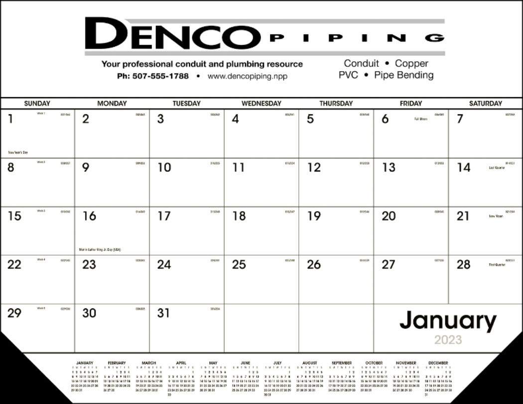 Black and White Desk Pad Calendar with Vinyl Corners Product Image